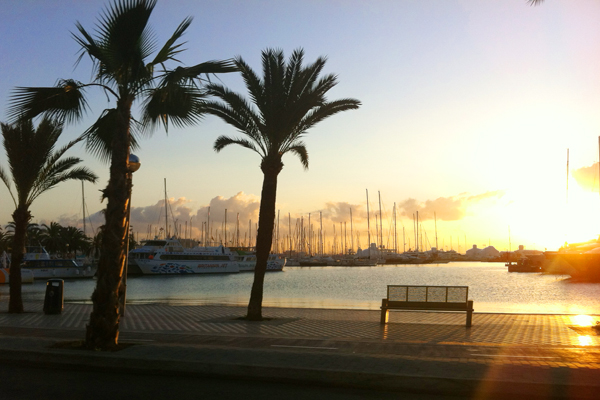 Sunrise at the barrier-free Paseo Maritimo in Palma.